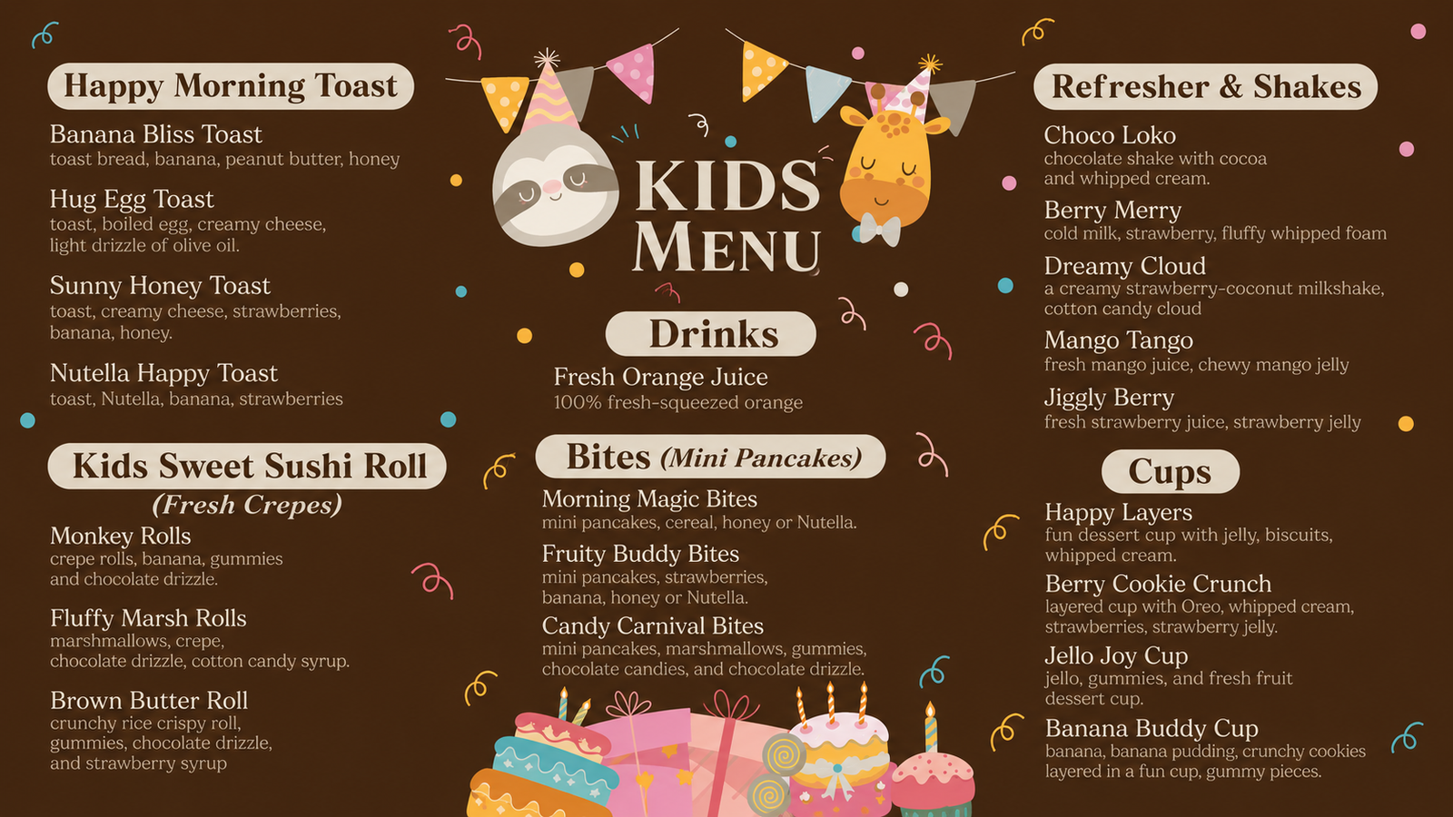 Crepella kids menu